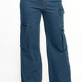 Mid-Rise Cargo Medium Denim Pants