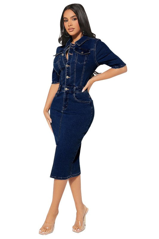 Women Fashion Navy Denim Dress
