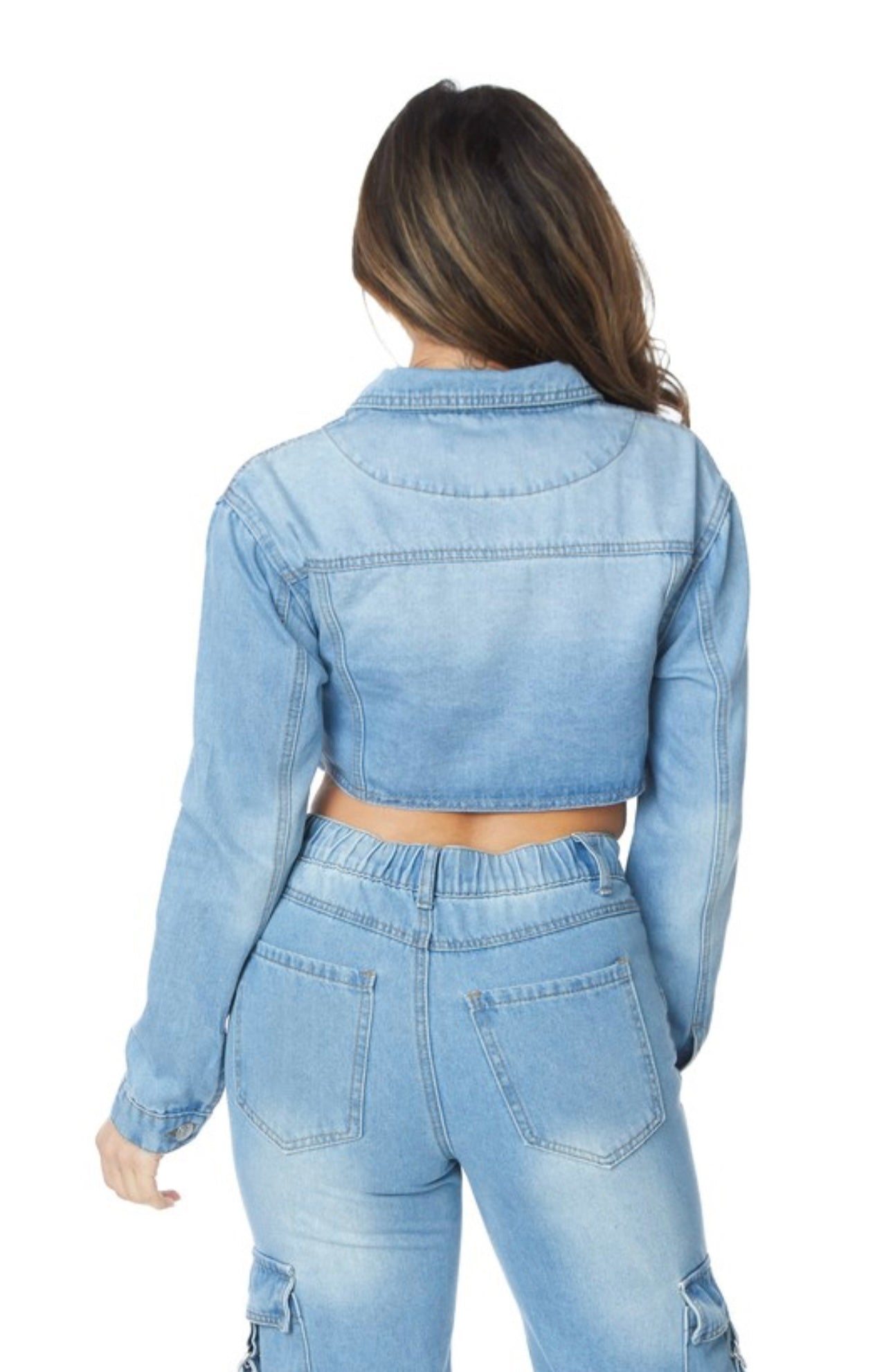 CROPPED DENIM STRAP CARGO JACKET
