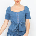 Hook And Eye Puff Sleeves Top