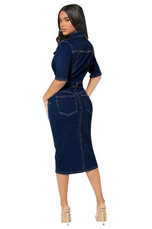 Women Fashion Navy Denim Dress