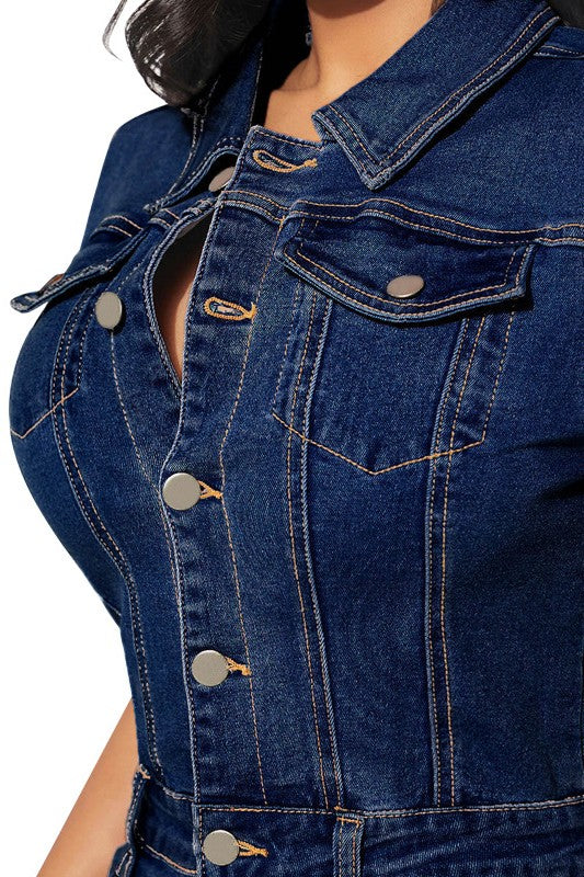 Women Fashion Navy Denim Dress
