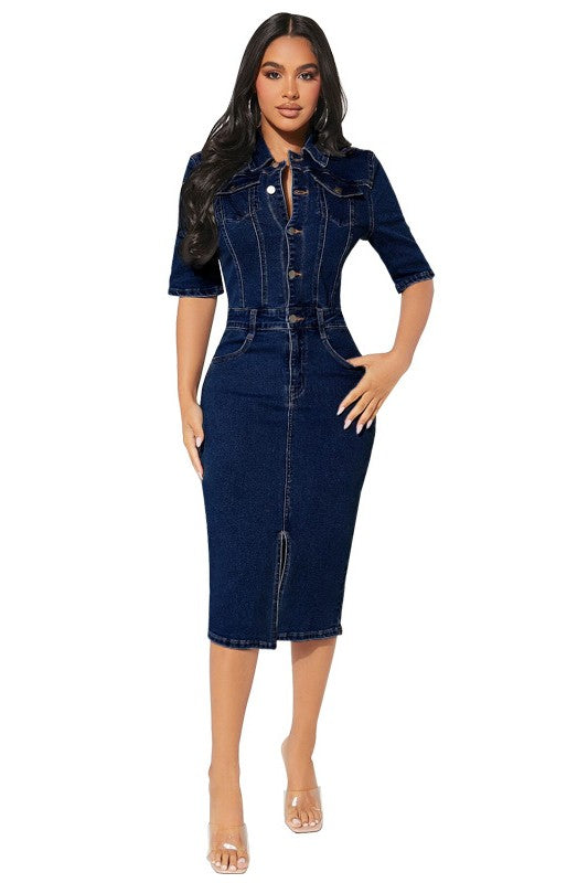 Women Fashion Navy Denim Dress