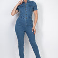 Button Down skinny Medium Denim Jumpsuit