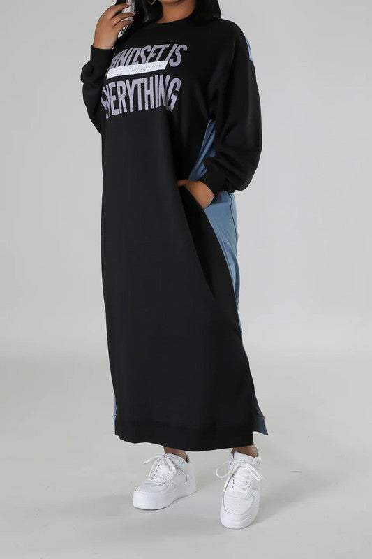 Sweatshirt Half Denim Half Maxi Dress