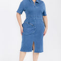 Plus Size Denim Short Sleeve Dress