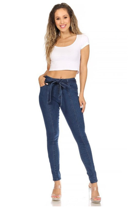 Dark Denim Waist Tie Jeans