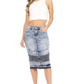 Acid wash moto denim skirt