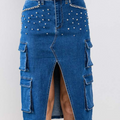 PEARL TRIMMED DENIM SKIRT