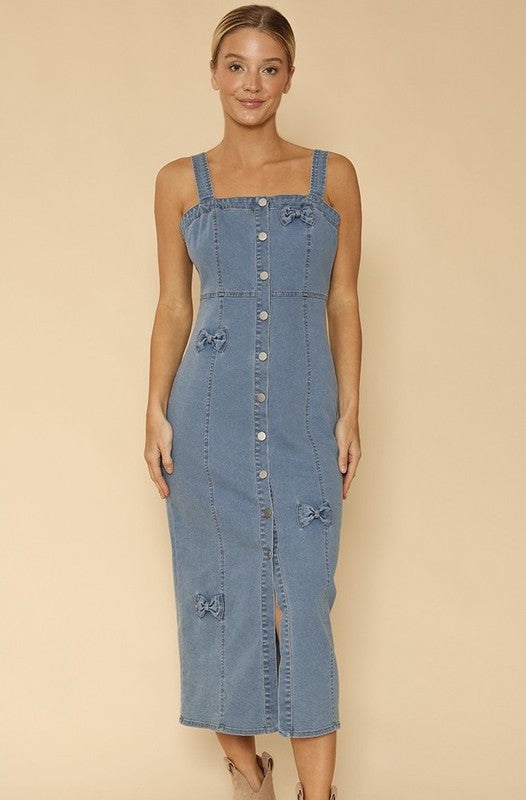 Denim Dress with bow Detailing