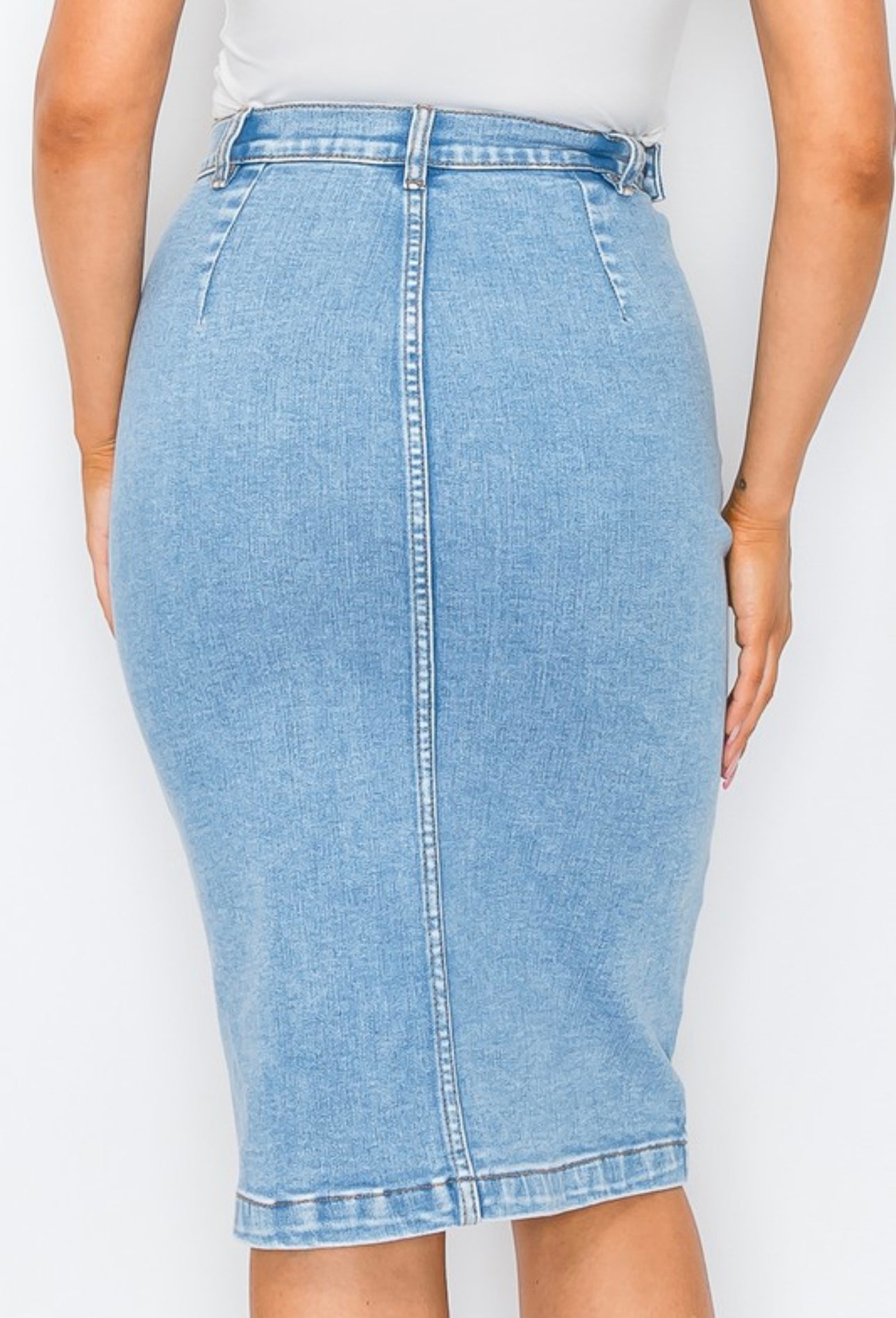 Button Up Knee Length Denim Skirt