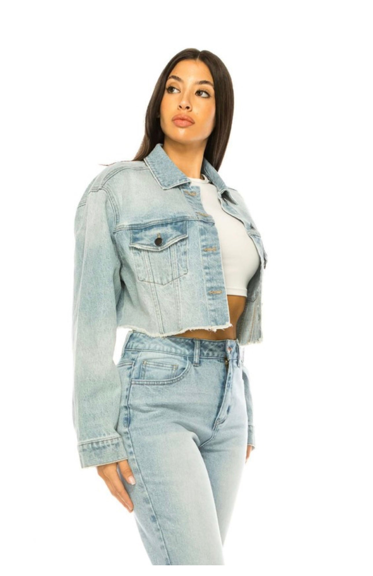 Crop Light-Wash Denim Jacket