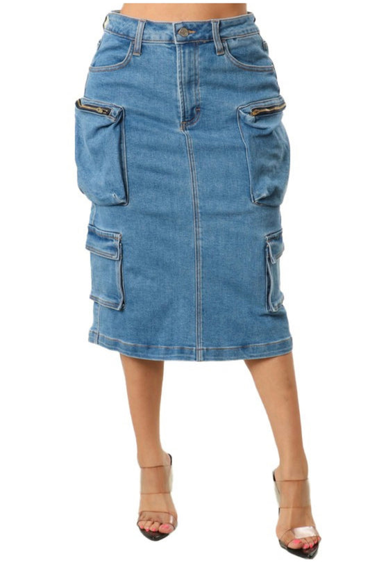 MIDI DENIM CARGO SKIRT