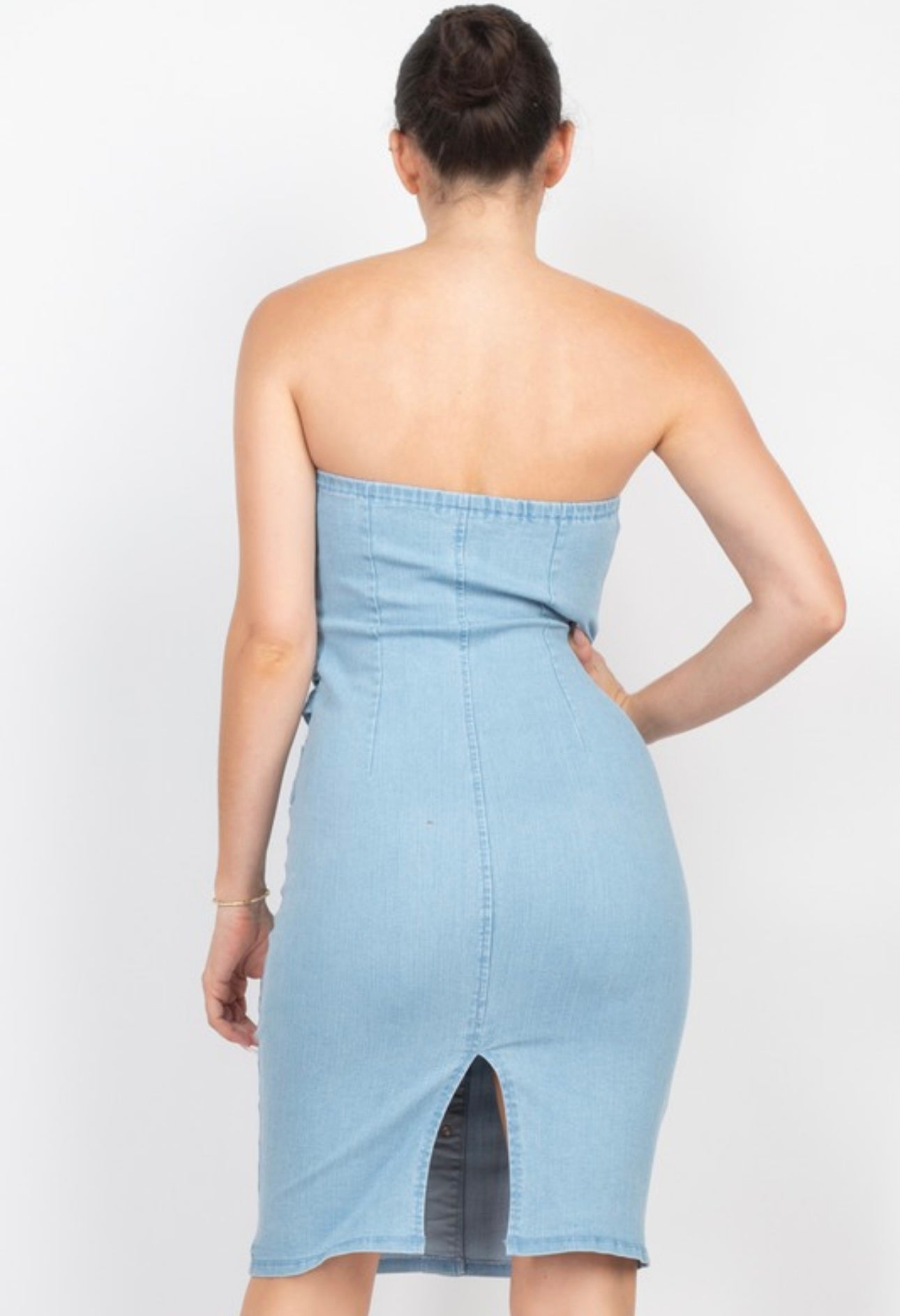 Denim Strapless Dress with button-Up Detail