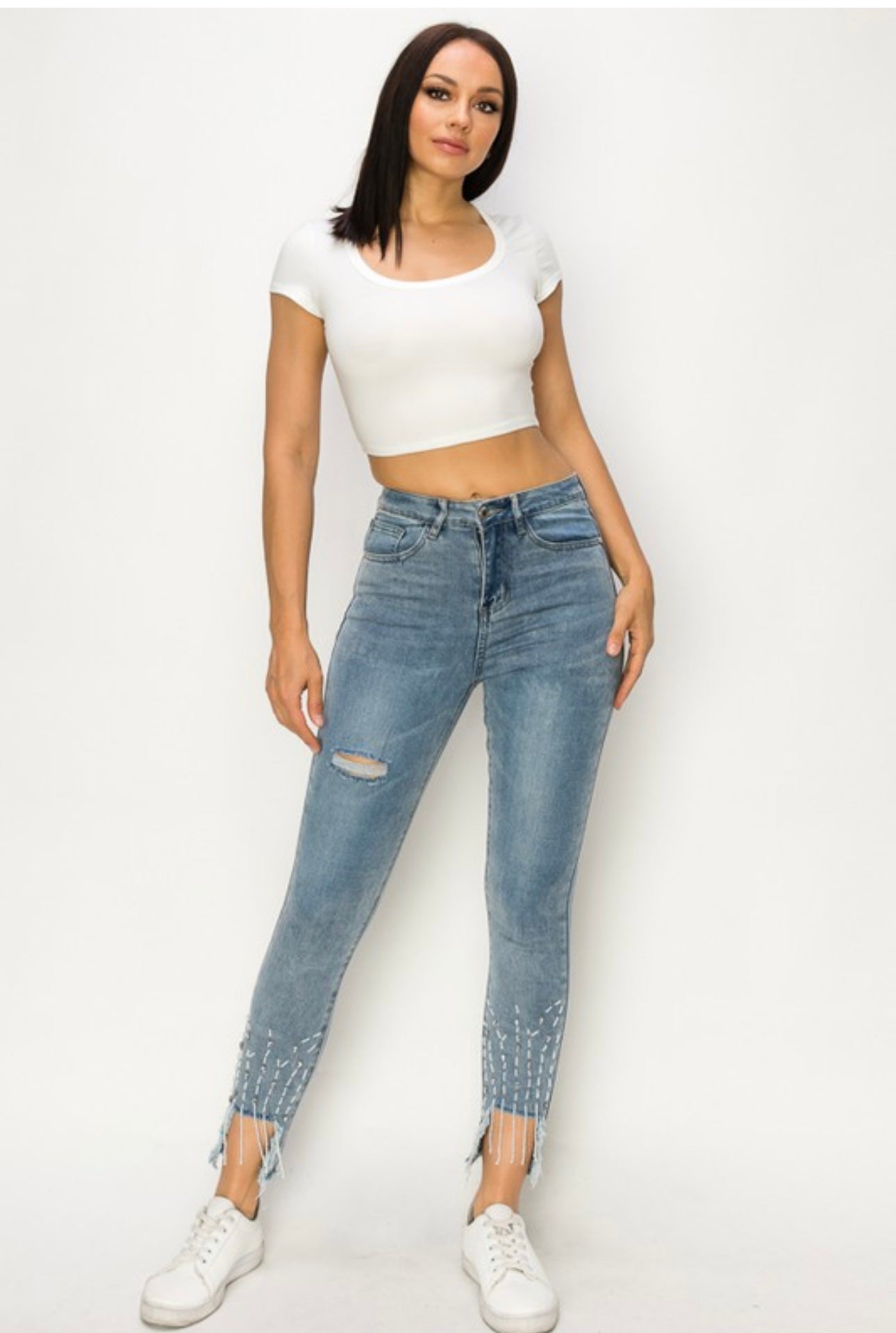 5 pocket rhinestone denim skinny jeans