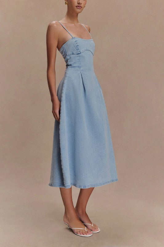 Light Blue Denim Midi Cami Dress