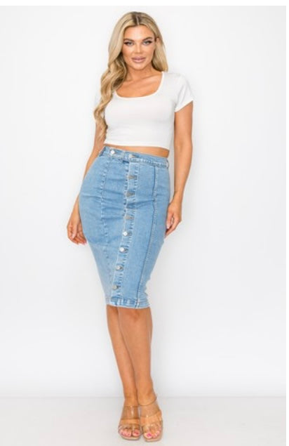 Button-Up Light denim Plus size skirt