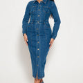 Front button Pocketed Denim dress