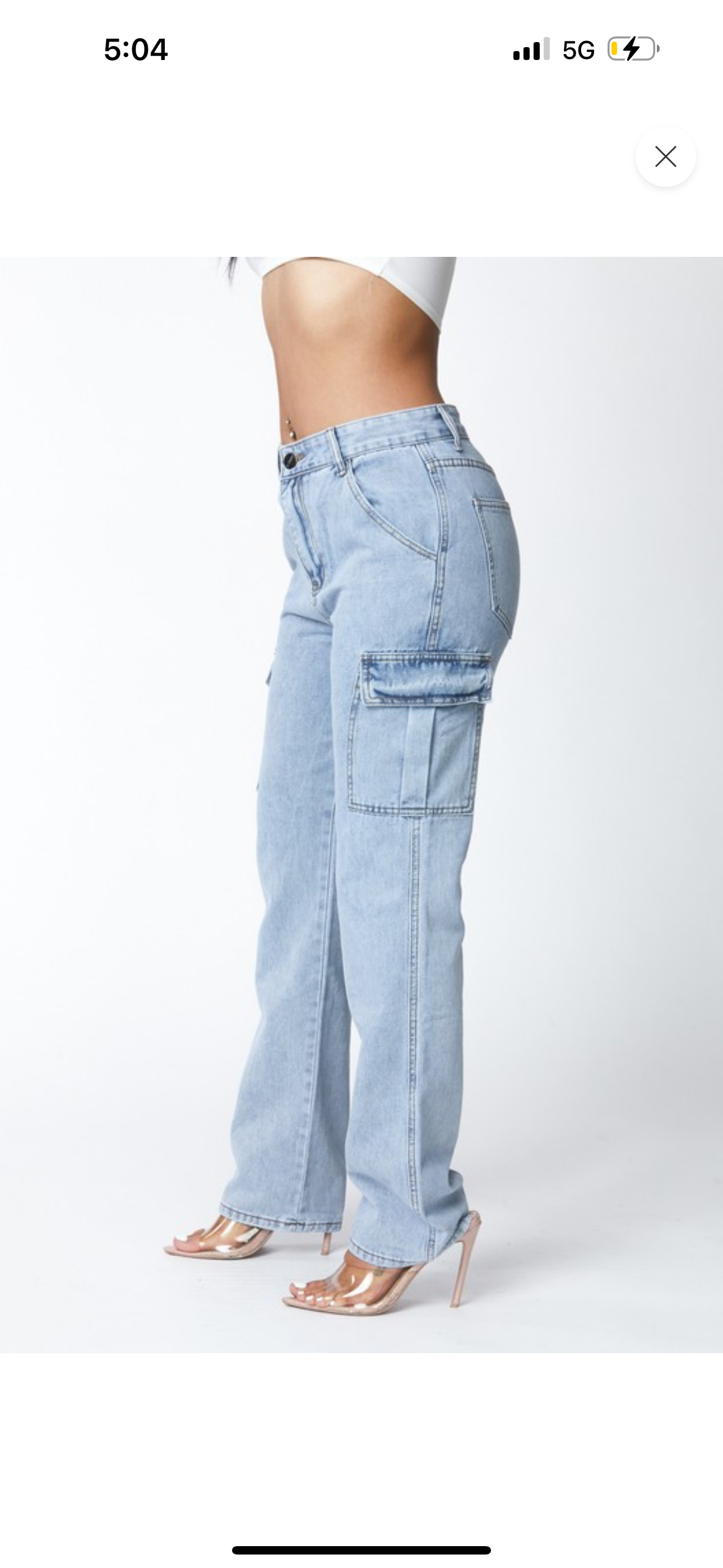 High waist denim pants pocket baggy cargo jeans