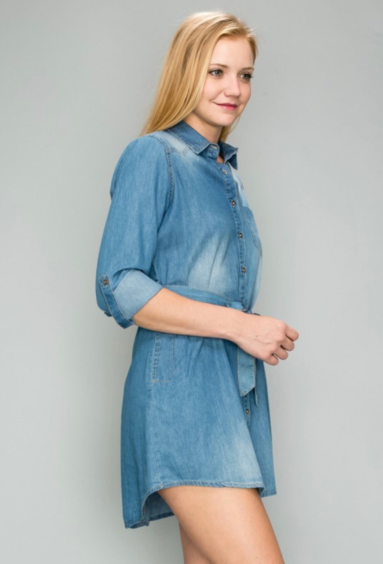 Denim Short Button-up Tie Dress