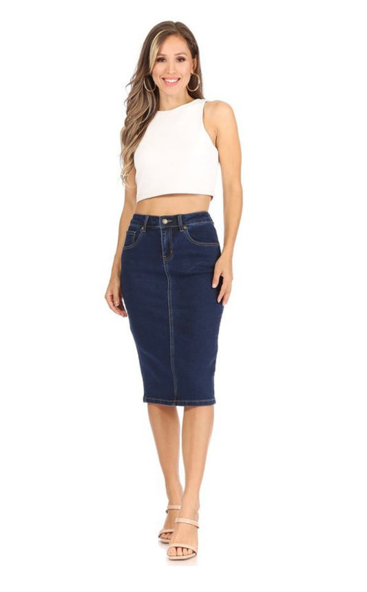 Classic Dark Denim Skirt Knee length !