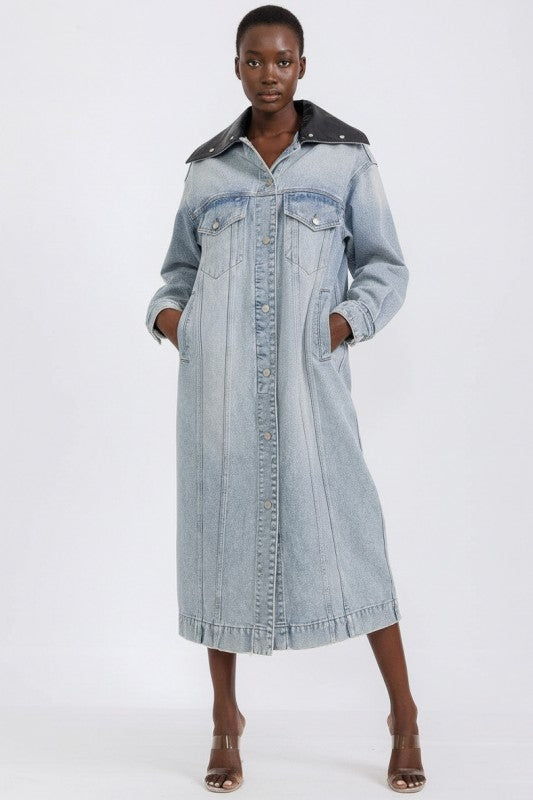 Button up front pockets Denim Maxi Dress