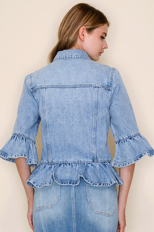 Ruffle sleeves light Denim Jacket