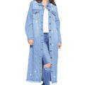 Light Denim Long Jackets Distressed Washed