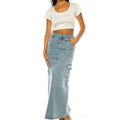 Long Cargo Denim Skirt Light Wash