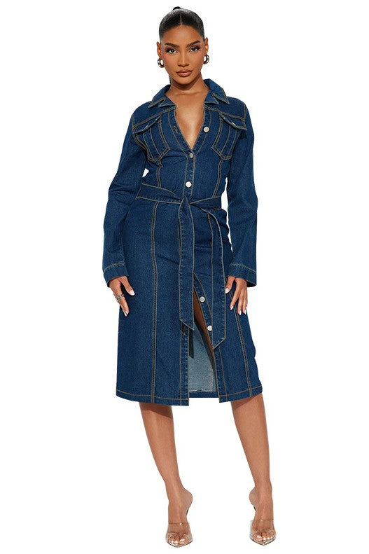 Women Fashion Denim Long Maxi Dress