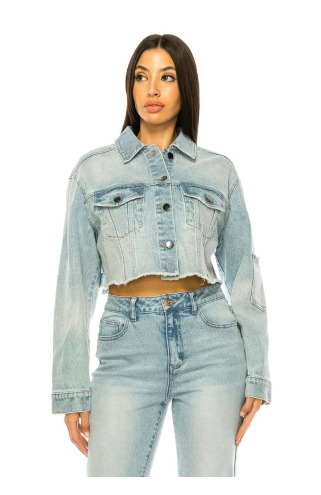 Crop Light-Wash Denim Jacket