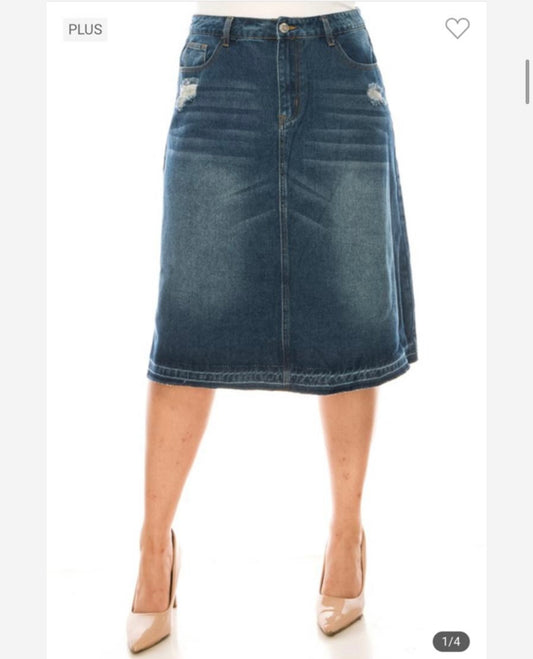 Plus distressed denim skirt