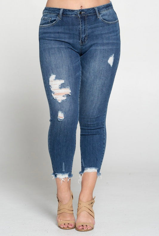 Distressed Skinny Jeans Denim Pants Plus Size