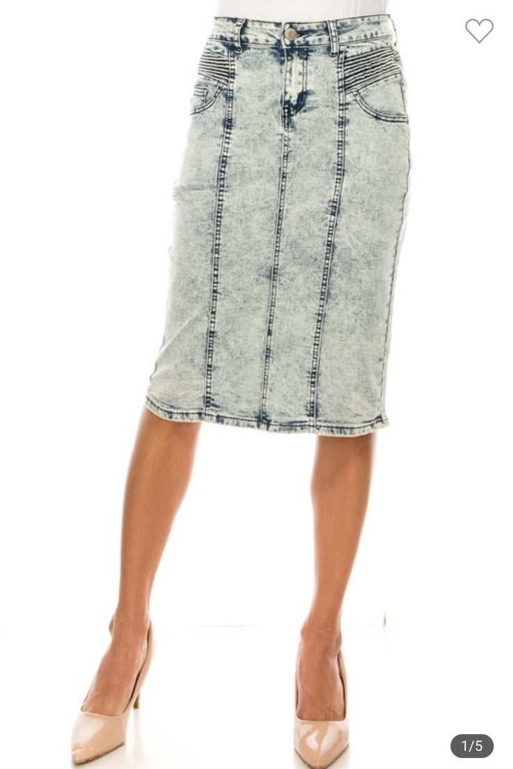 Acid wash denim skirt