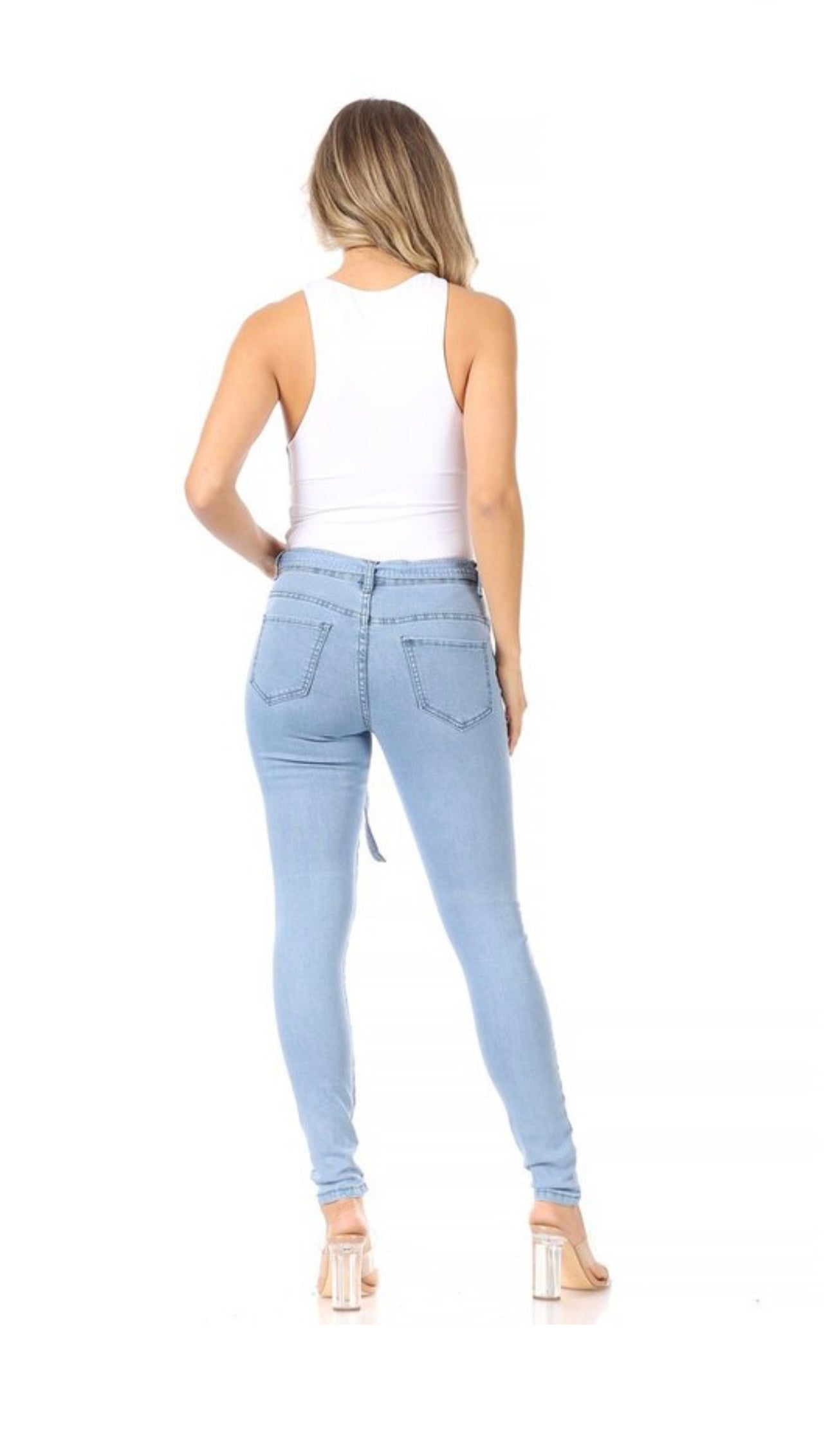 Light Denim Waist Tie Jeans