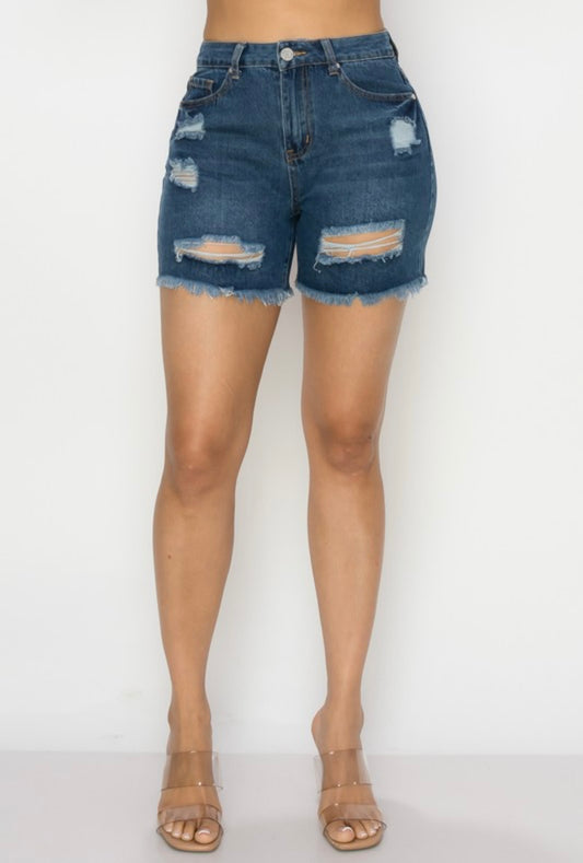 Distressed dark denim Shorts