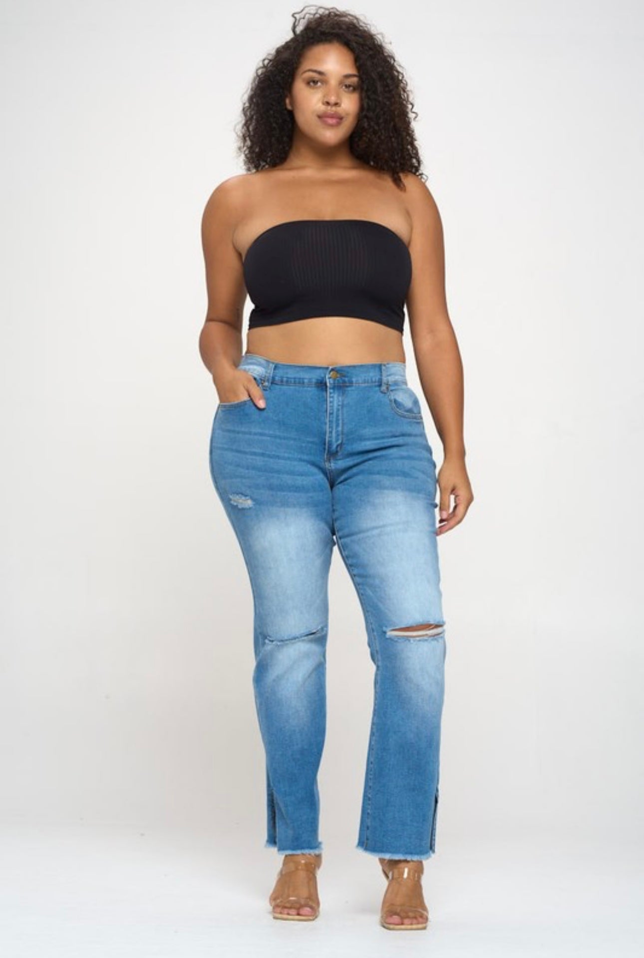 Plus Size High Rise Slit Leg Jean