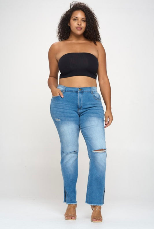 Plus Size High Rise Slit Leg Jean