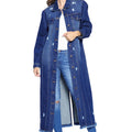Dark Denim Long Jackets Distressed washed