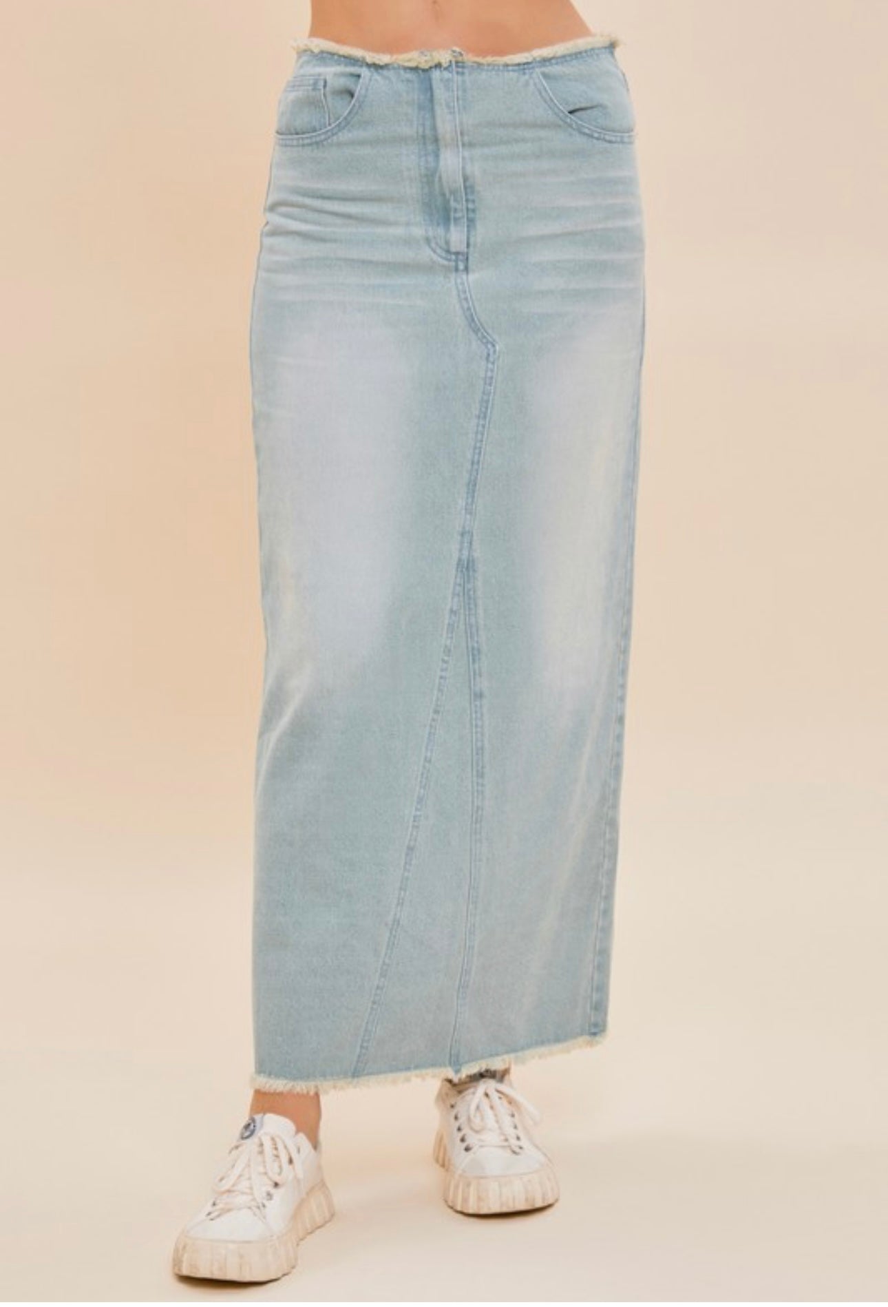 Long White Wash Denim Skirt!