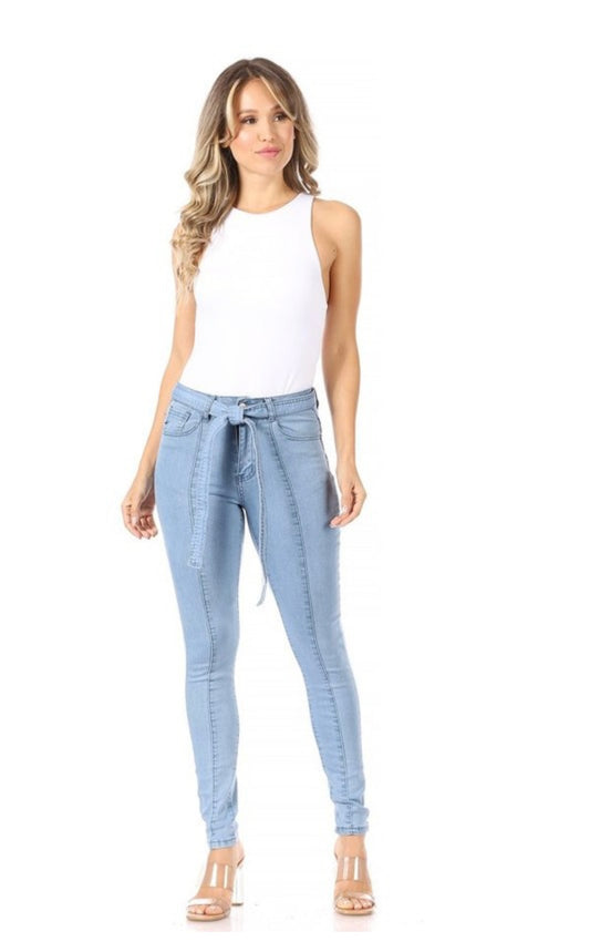 Light Denim Waist Tie Jeans