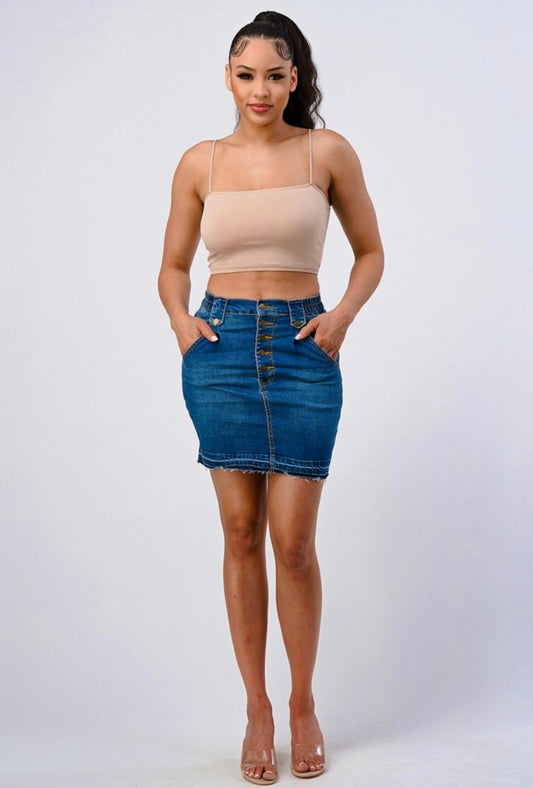 CINCHED WAIST BAND RELEASED HEM MINI SKIRT