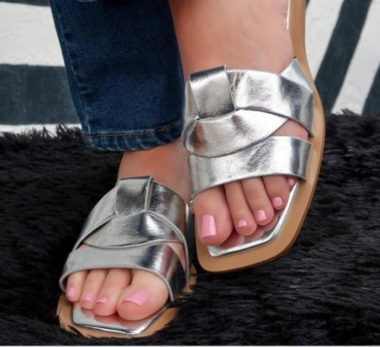 Silver slid-In Sandles