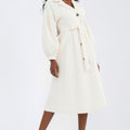 Button Up Self Tie Denim Midi Dress