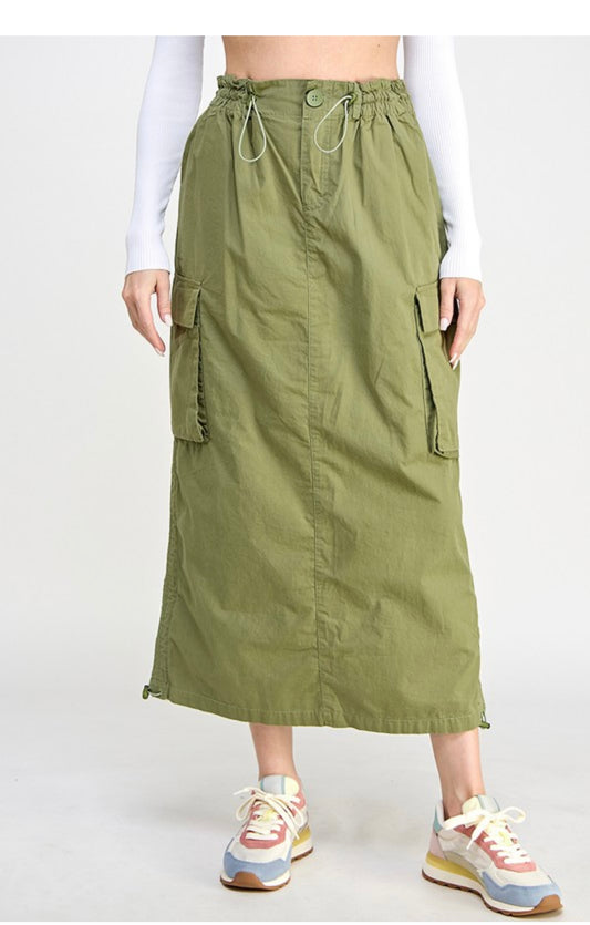 Olive Long Maxi Cargo Skirt