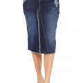Blue dark Distressed denim skirt knee length