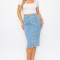 Button Up Knee Length Denim Skirt