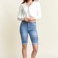 Roll Up Moto Bermuda Denim Shorts p Waist