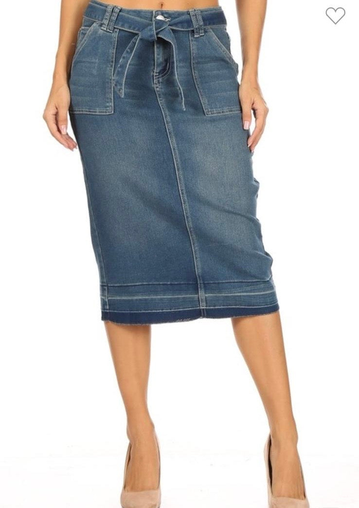Waist-Tie Denim Skirt