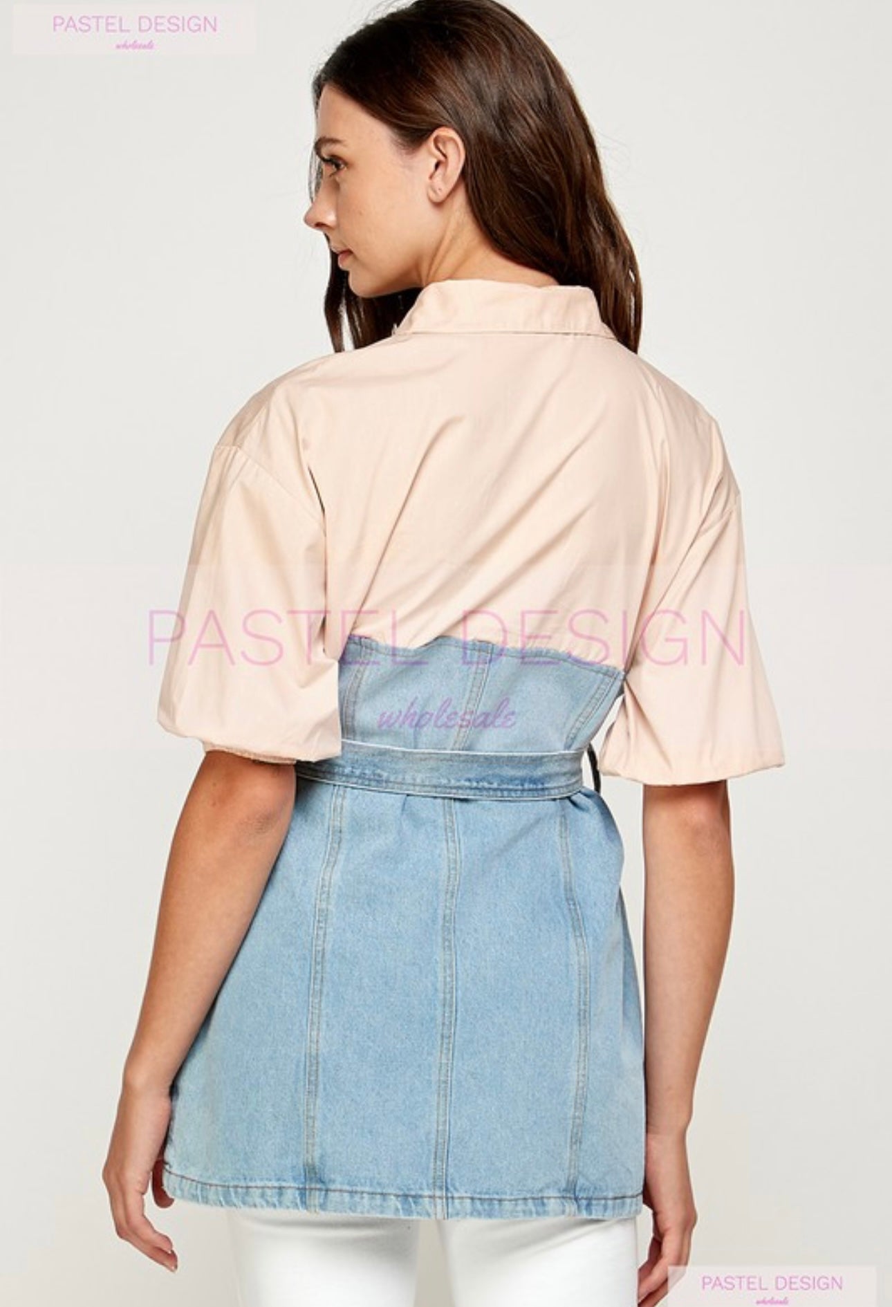 Crema Denim Waist-Tie Top